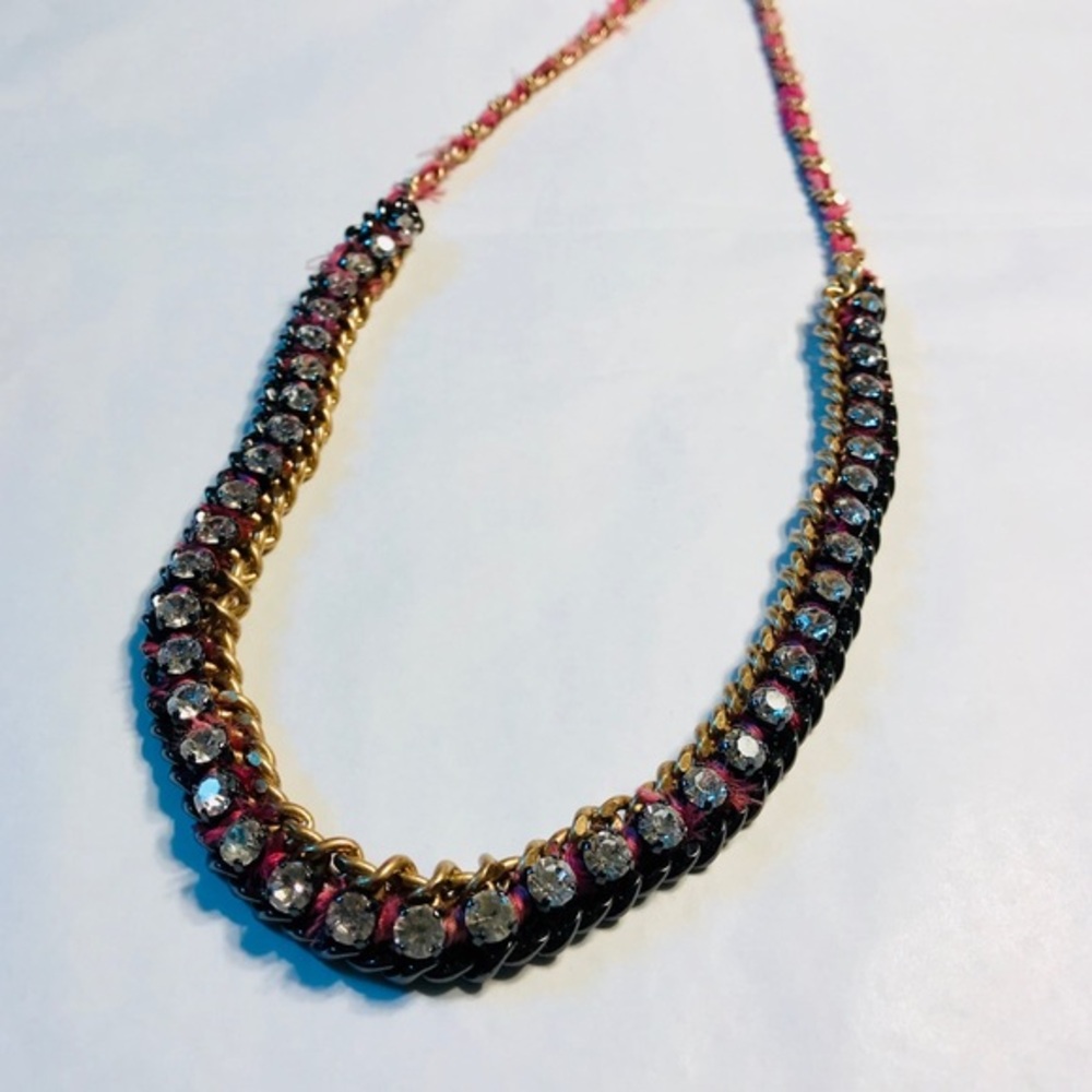 Rhinestone & Ribbon chain necklace